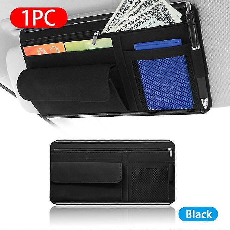 SEAMETAL Car Sun Visor Organizer Textured Suede 2-Layer Storage Bag Sunglasses Case Card Holder Auto Zipper Storage Pocktet