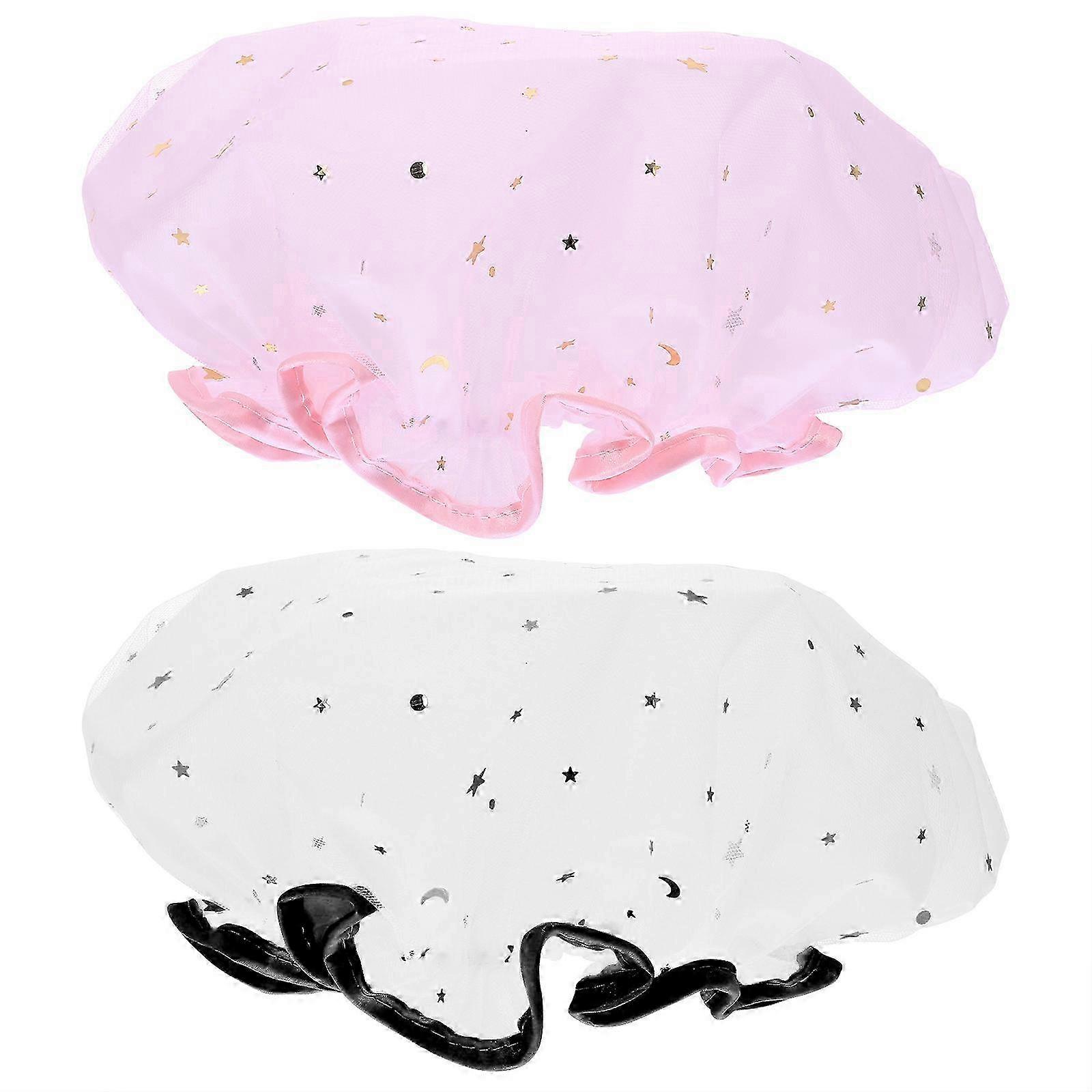 LM 2pcs Bath Caps Shower Caps Waterproof Bathing Caps Double Layer Bath Hats LLB