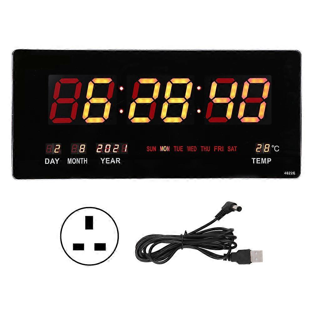 Large Digital LED Wall Clock Temperature Display Calendar Clock Date Time Display for Home Office Indoor 100-240V UK Plug Ultra Slim Design Built-in B