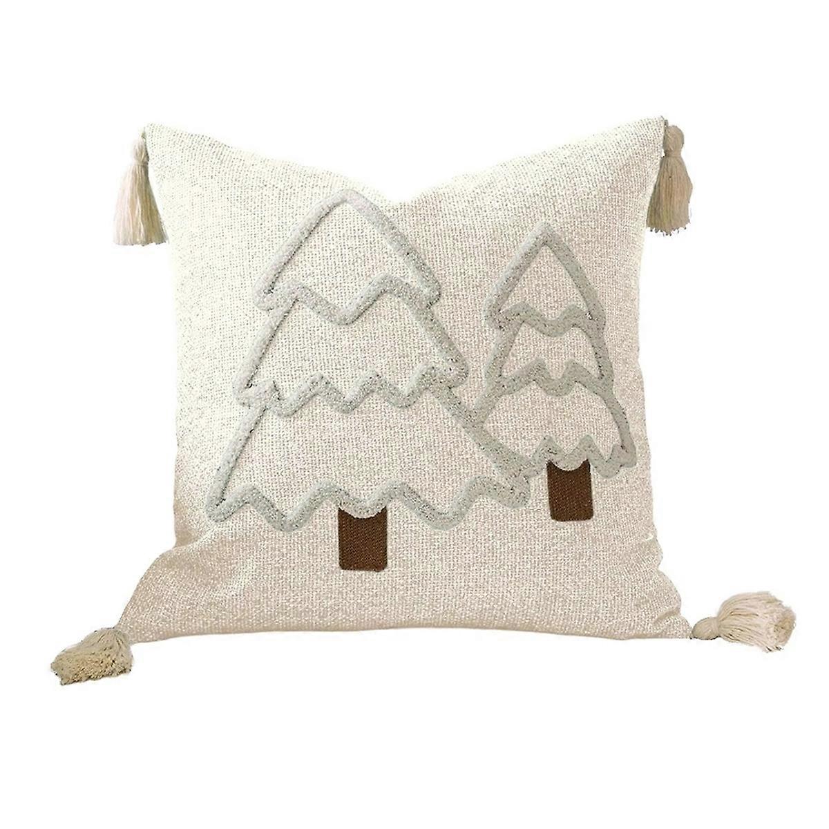 Christmas Tree Embroidery Cushion Cover Cotton Canvas Pillow Case B