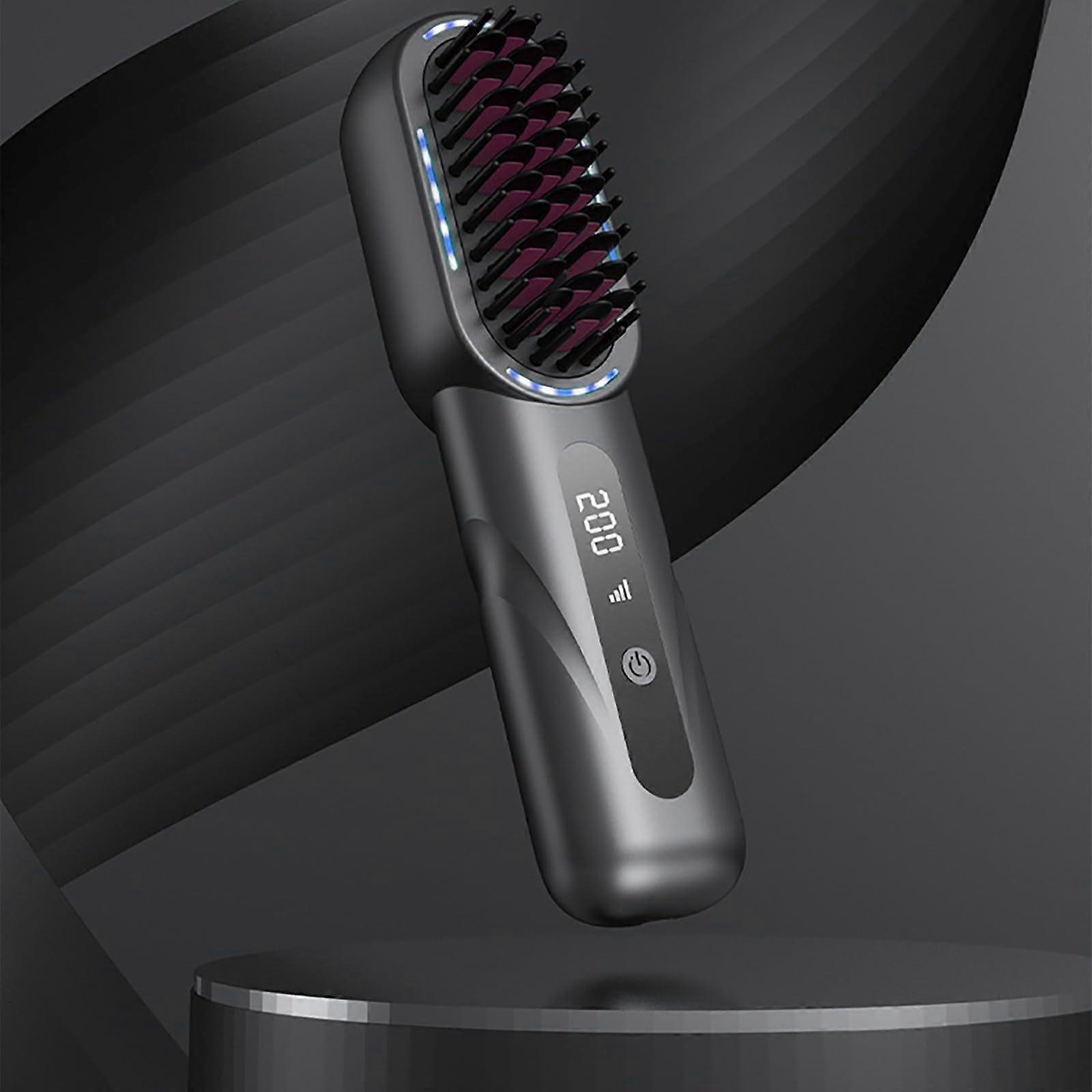 2024 Upgraded Cordless Hair Straightener Brush - Portable Mini Ionic Hot Comb for Travel, Black Small Size for Women