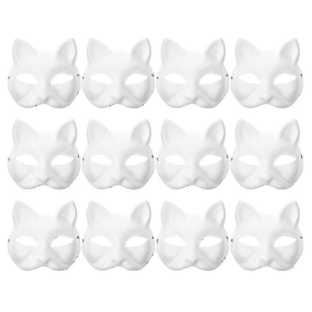 12pcs Blank Mask Cat Masks Costume Cosplay Mask Kindergarten Diy Unpainted Cat Mask