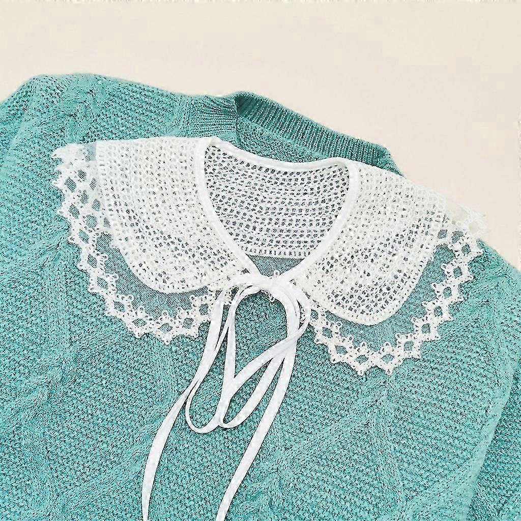 Femmes Crochet Tricot Plaid Faux Col Châle Douce Broderie Pour Poupée Écharpe Wrap Collier Pure Maille Couture Lace-Up Ca Blanc