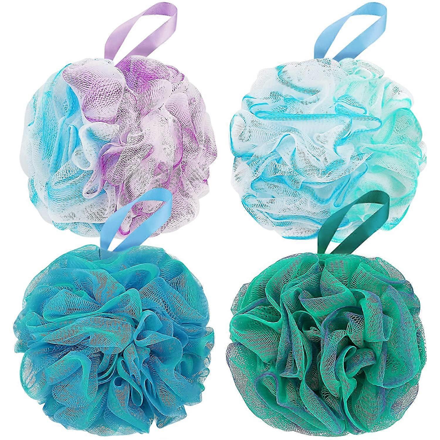 Ντους Μπάνιου Loofah Sponge 60g Bath Mesh Pouf Shower Ball Body Scrubber Απολεπιστικό Σφουγγάρι Μπάνιου για Γυναίκες και Άνδρες, Σετ των 4, Χρώμα Λουλουδιών