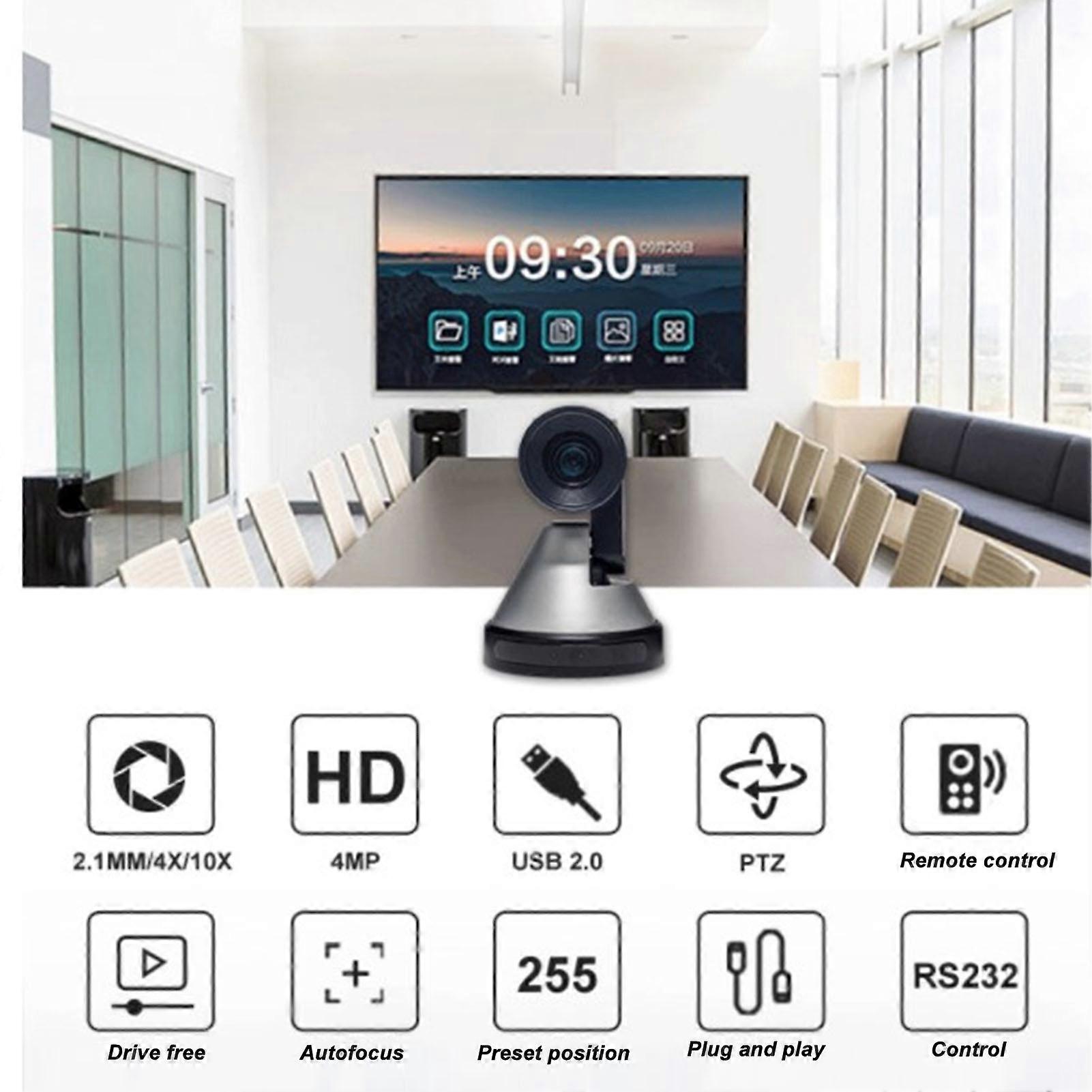 PTZ Conference Room Camera 10X Zoom Angle Adjustable 4K HD Camera with Remote Control for Meeting Live Streaming 100‑240V EU Plug
