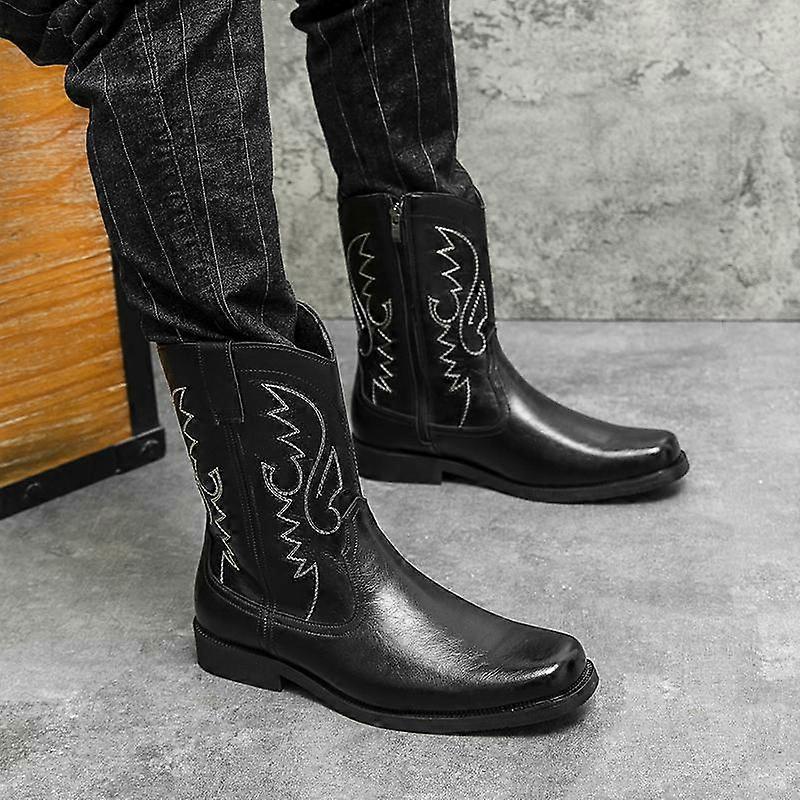 Men’s Western Boots High Top Wingtips Black Brown Yellow Casual Retro Dress Zipper Leather Men’s Mid-calf Boots Plus Size