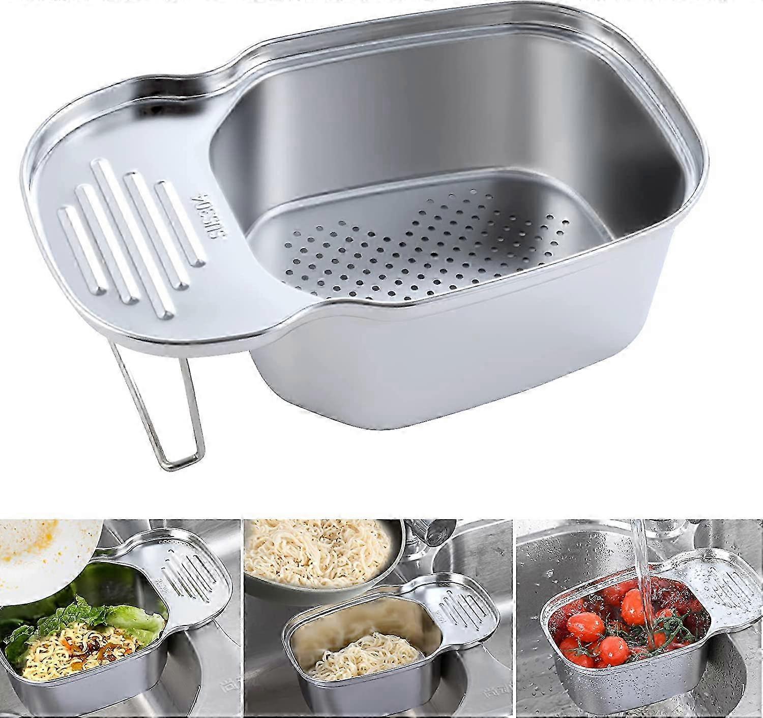 Stainless Steel Sink Drain Basket - Rectangular Corner Rack for Kitchen & Bathroom