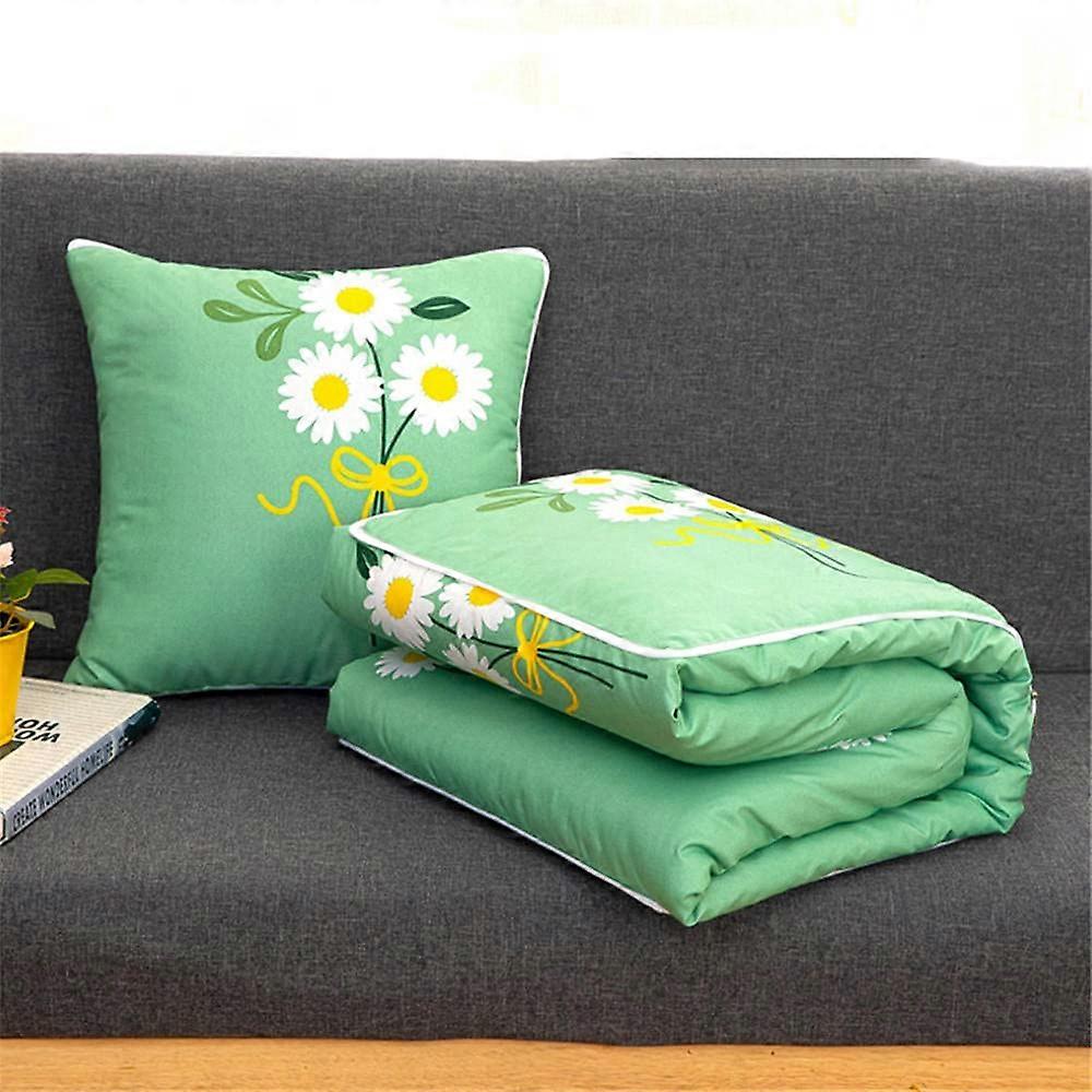Cushion Blanket 2 in 1 Travel Blanket Cushion Quilt Multifunctional Pillow (Green Chrysanthemum)