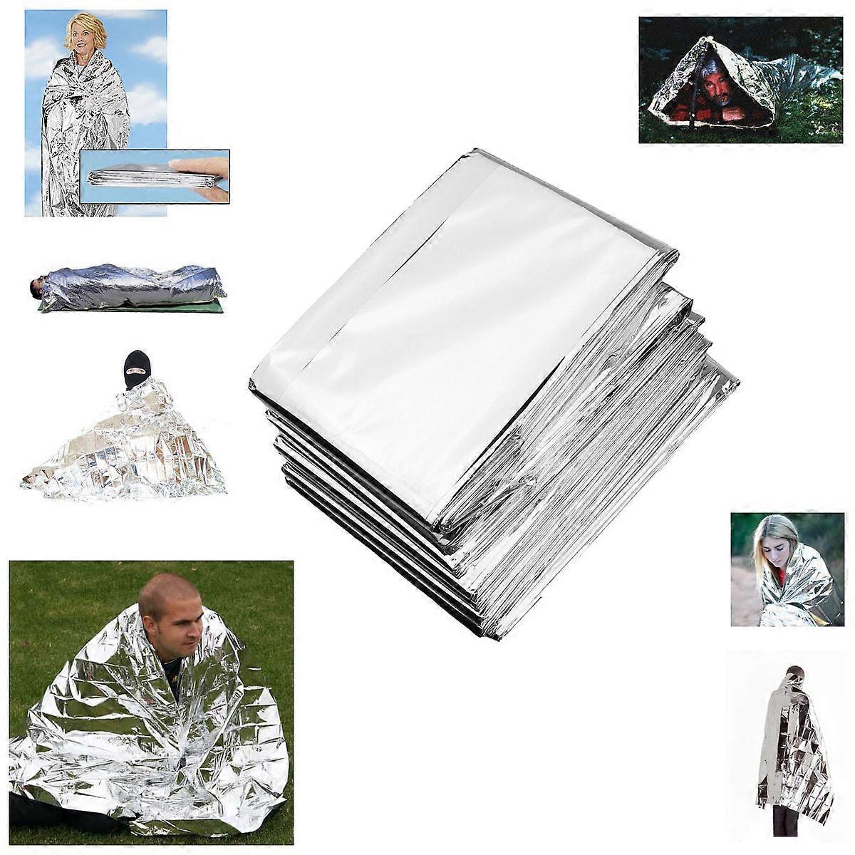Emergency Blanket Reflective Warming Outdoor Camping Silver 210x160cm Heat Reflection 5Pcs