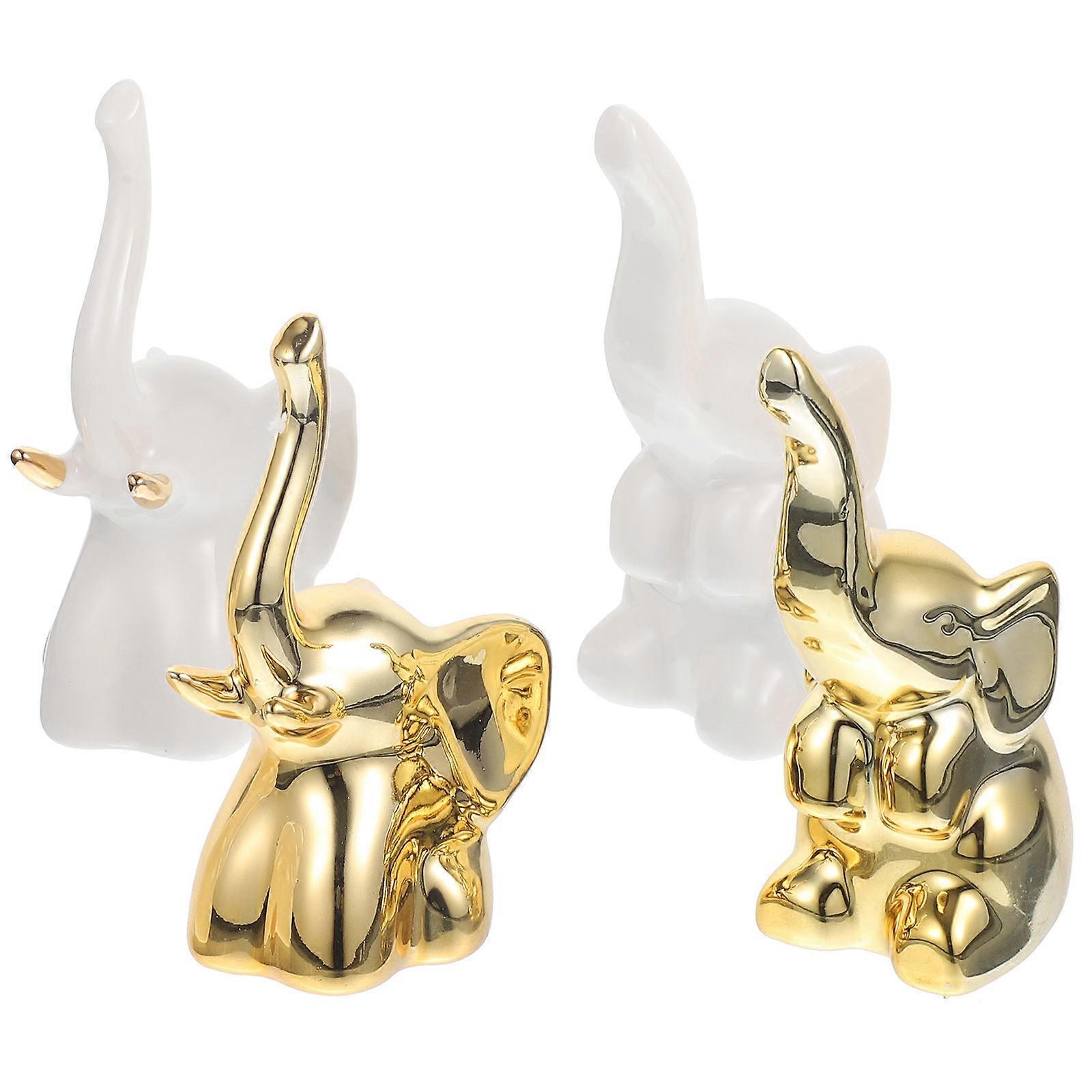 Decorative Animal Statue Nordic Style Ceramic Elephant Desktop Tiny Elephant Statues 4Pcs
