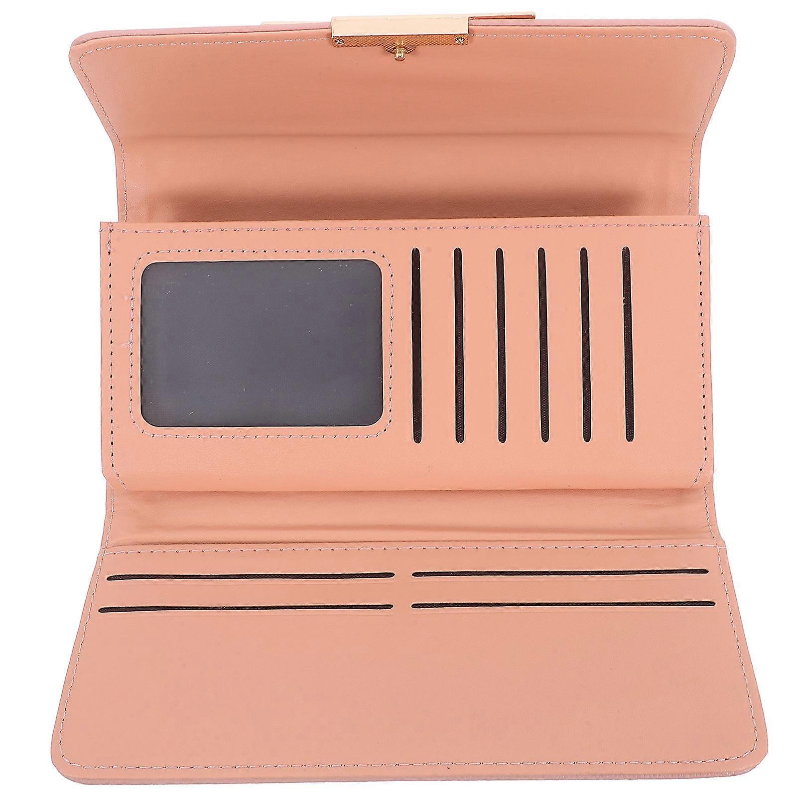 Long Wallet Women Trifold Pu Leather Outdoor Use Simple Design Multi Card Slots 1Set