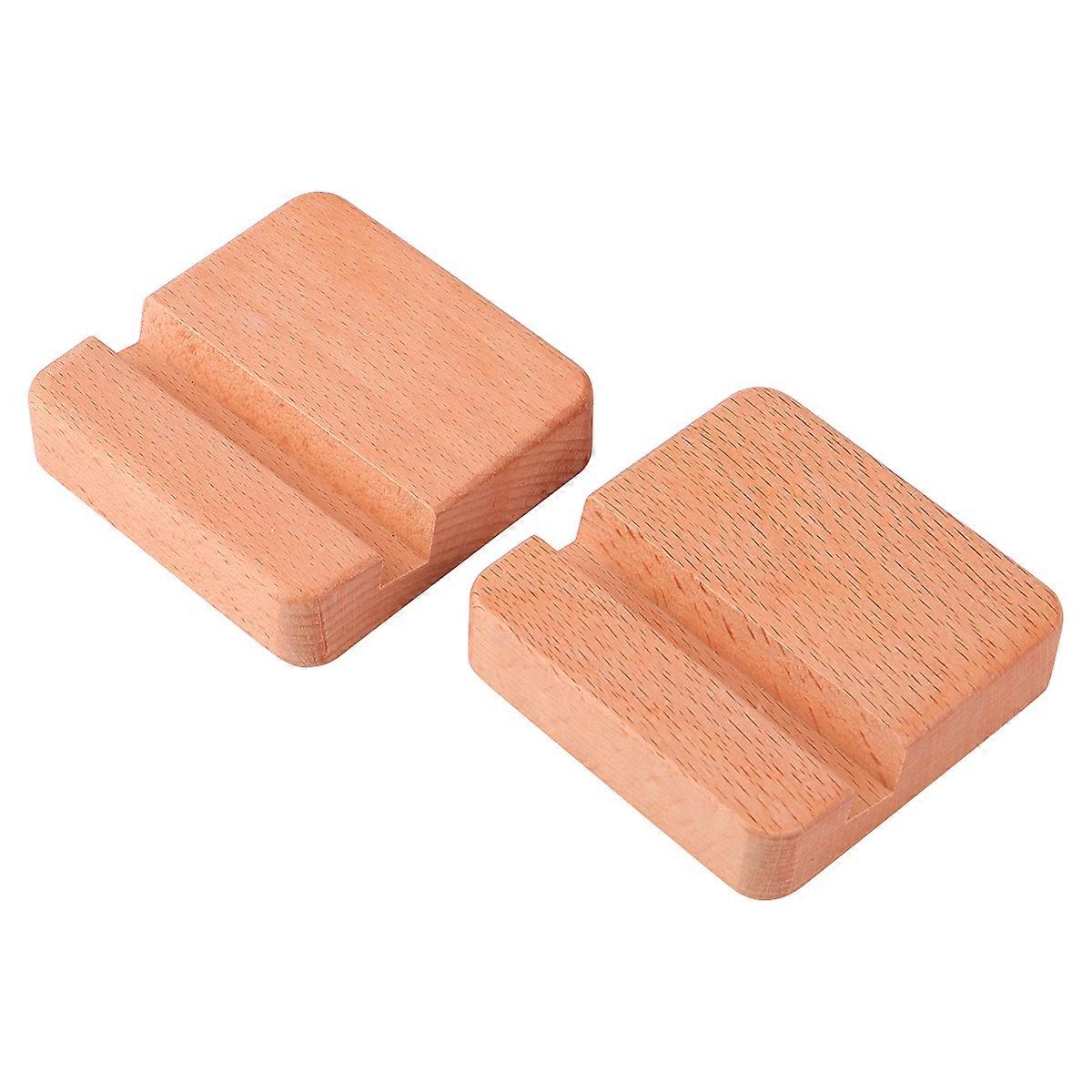 Wood Phone Frame Solid Wood Cellphone Holder Stand Office Use 8x8cm Light Brown Phone Holding 2Pcs