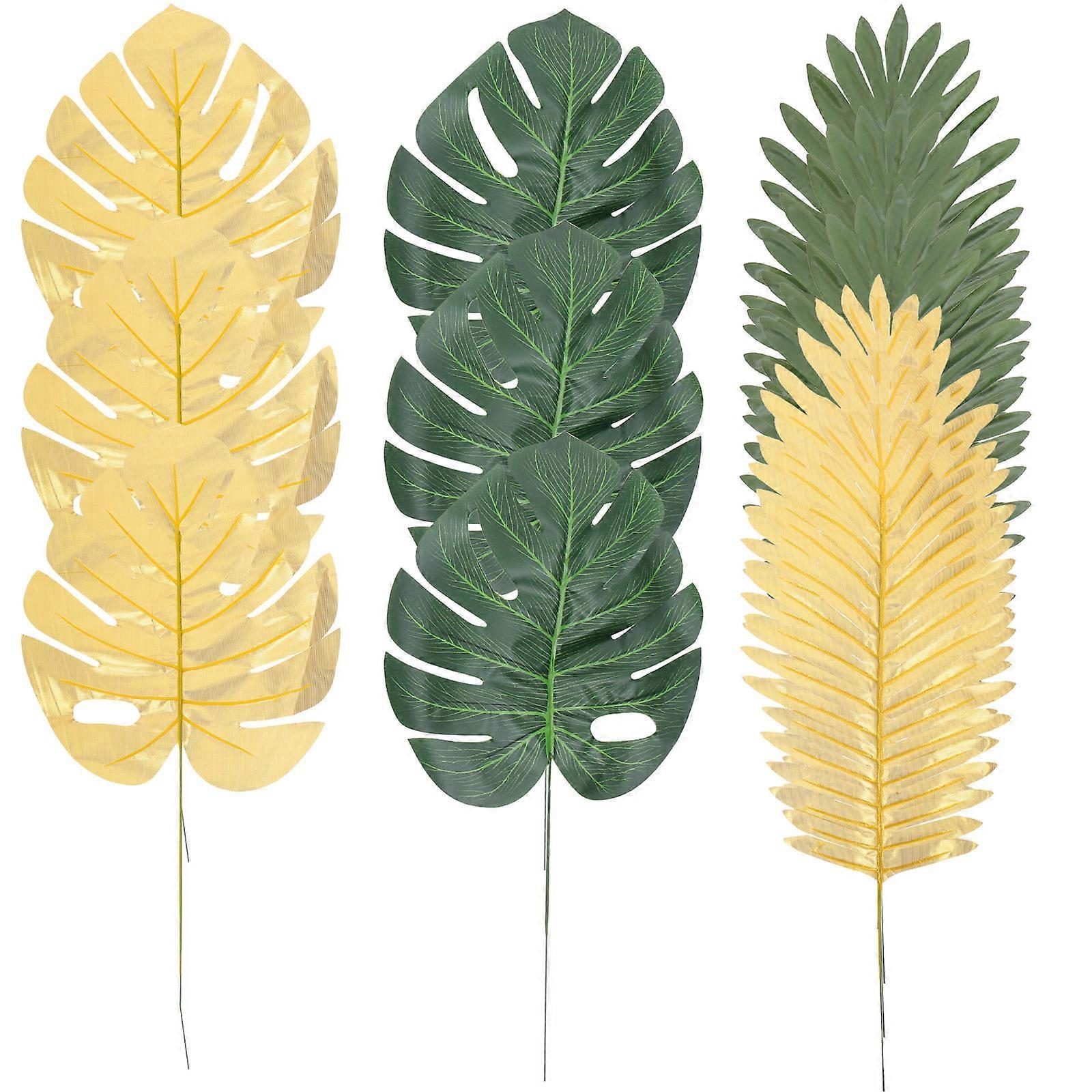 Tropical Monstera Leaves Artificial Decoration Photo Prop Golden Tone 45X17CM 12Pcs