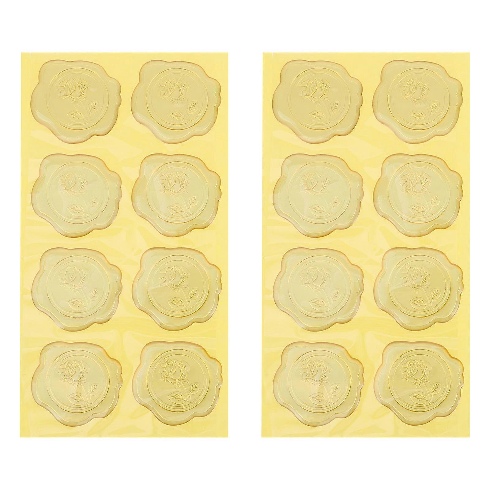 Envelope Sealing Stickers Imitation Fire Lacquer Clay Stickers Embossed Design Golden 4x4cm Adhesive 6 Sheets
