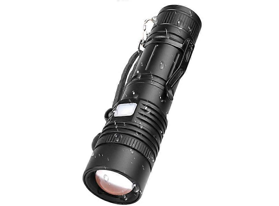 Flashlight Aluminium Alloy Flashlight USB Charging Camping Flashlight Telescopic Portable Torch Light(Black)