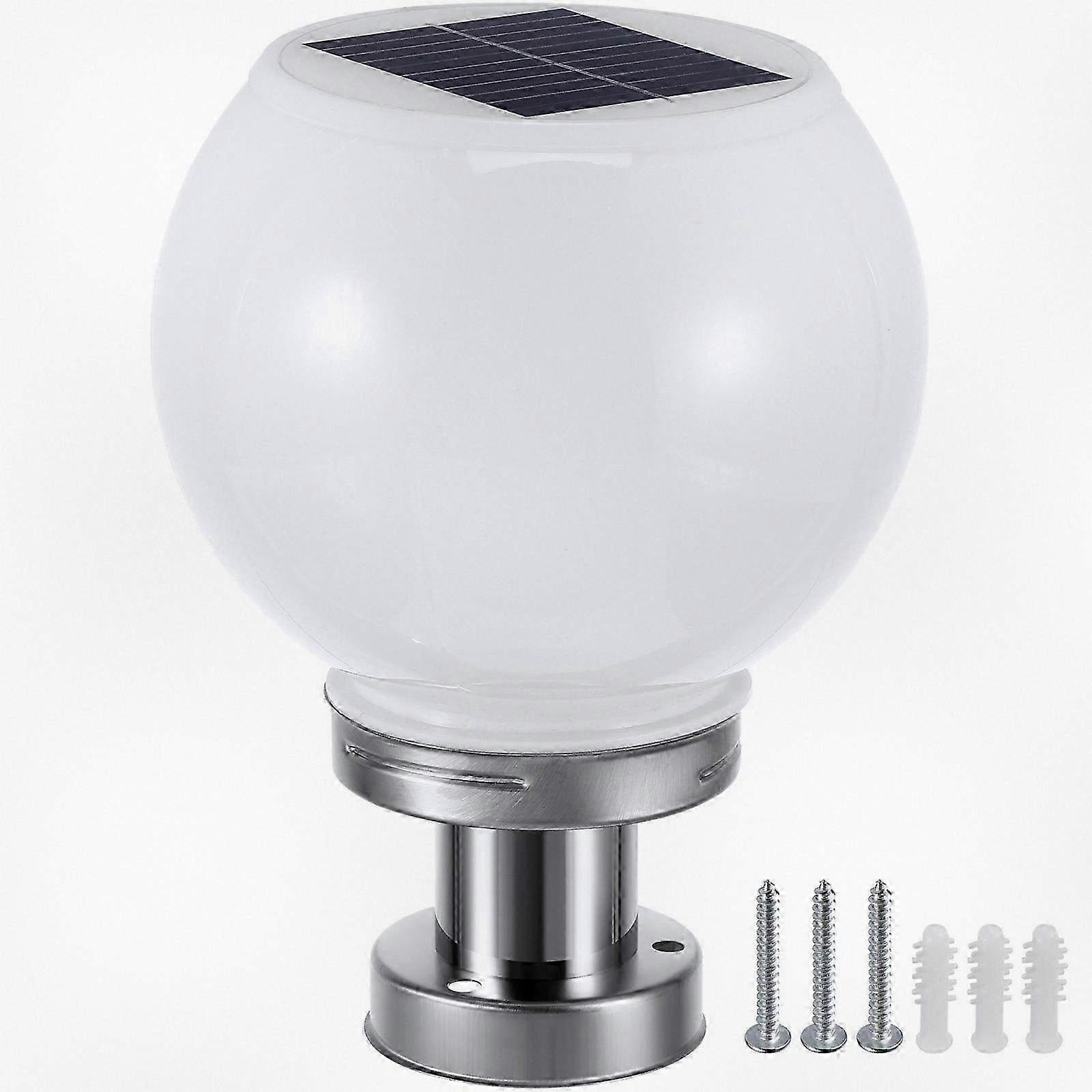 200mm Solar LED Wall Pillar Lamp Outdoor Round Ball Light White Waterproof Garden Landscape Lighting