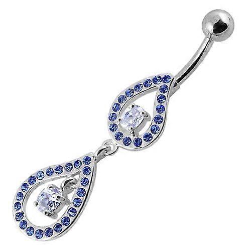 Fancy Pear Shape Jewelled Dangling Ss Bar Navel Ring