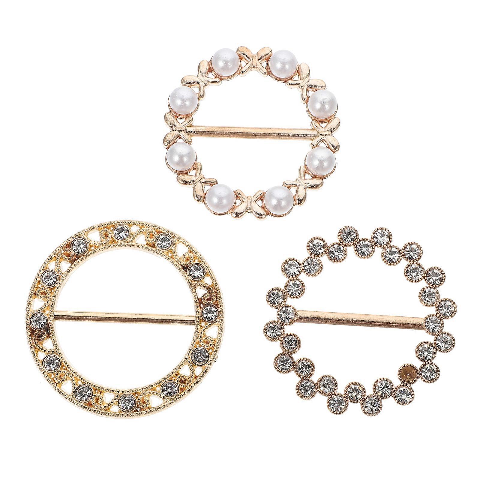 3pcs Golden Scarf Buckle with Rhinestone for Decor Made of Zinc Alloy