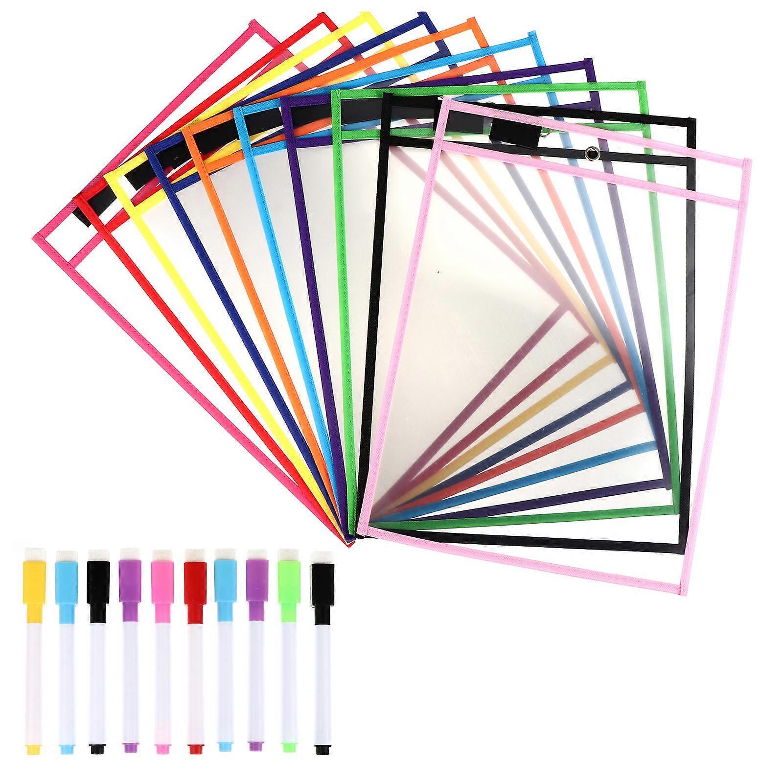 1 Set Waterproof File Folders Bill Folders Document Folders with Pens and Pen Covers Green