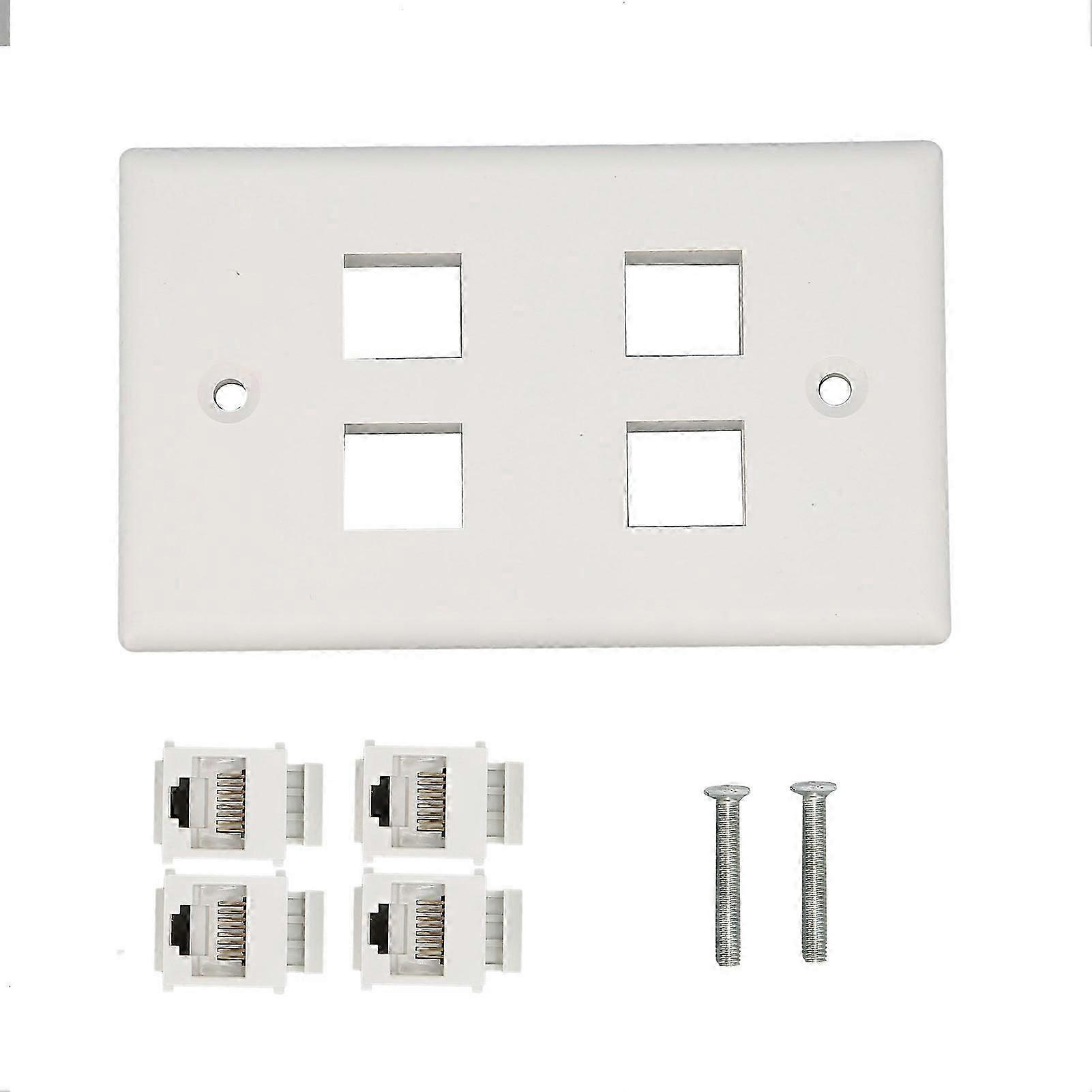 Ethernet Wall Plate 4 Port Cat6 Space Saving Good Fixation Internet Wall Plate with Screws for Home Office