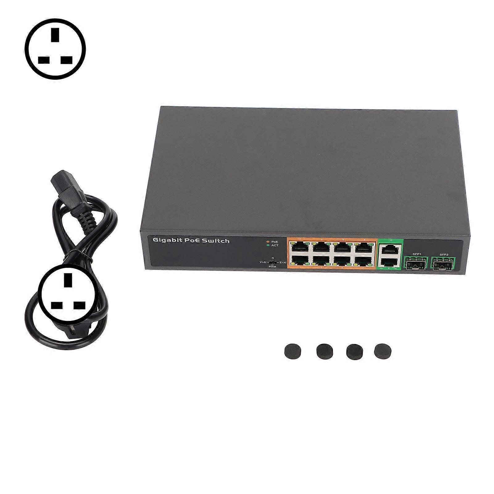 IEEE 802.3af/at 8-Port SFP 150W Gigabit RJ45 POE Switch, 100-240V Network Jack, UK Plug