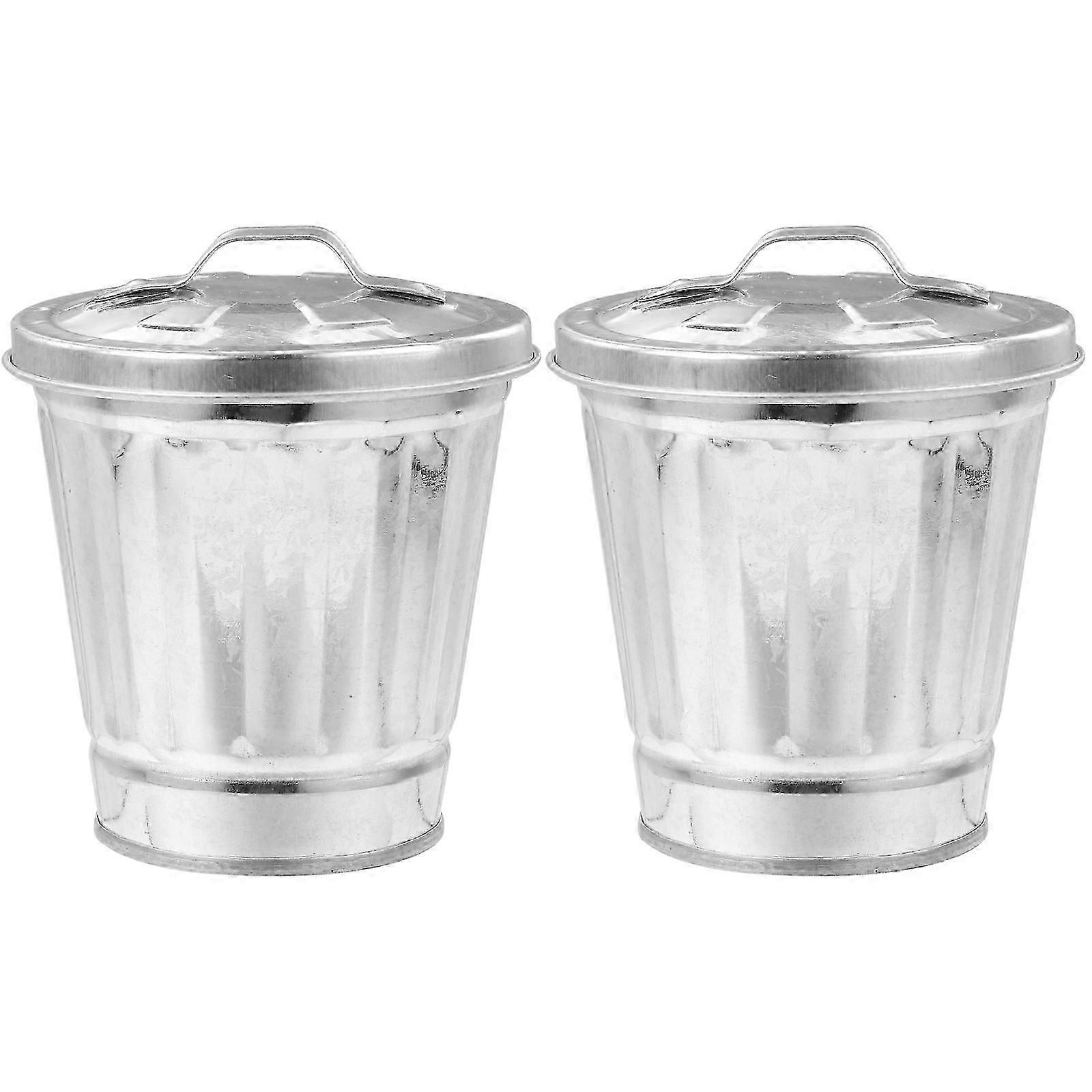 2pcs Bureau Galvanisé Fer Trash Can Bureau Trash Bucket Garbage Storage Holder Garbage Bucket