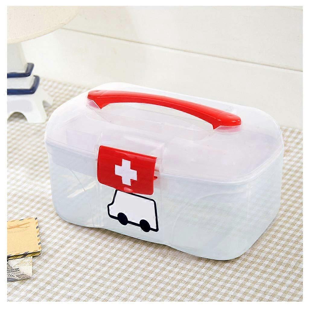 First Aid Kit for Kids, Small Medical Storage Box with Removable Tray and Red Handle, Clear First Aid Organizer