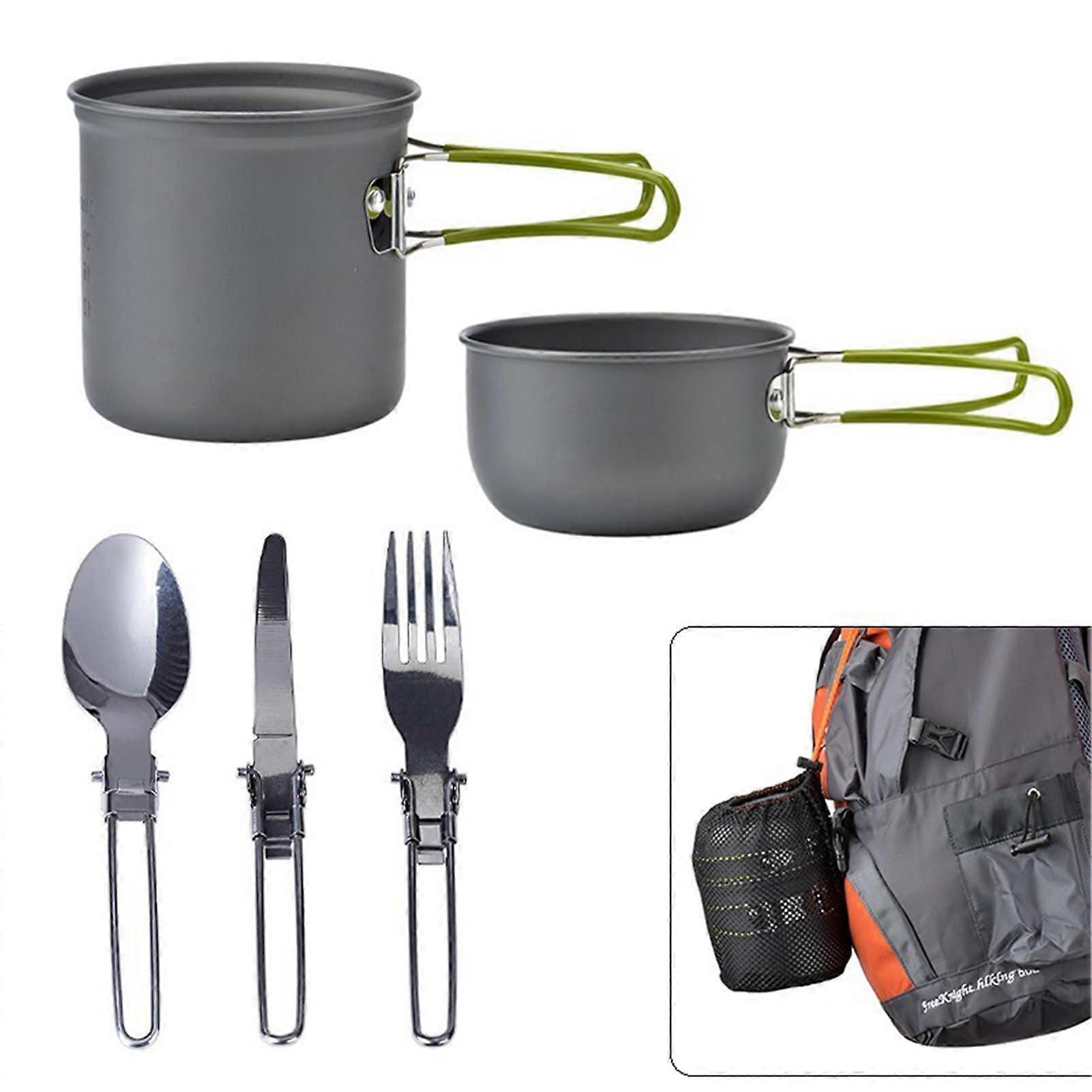 Outdoor Camping Cookware Set, 12 Person, Aluminum NonStick Tableware, Foldable Handle, Pot Pan for Hiking, Picnic, Backpacking, Green
