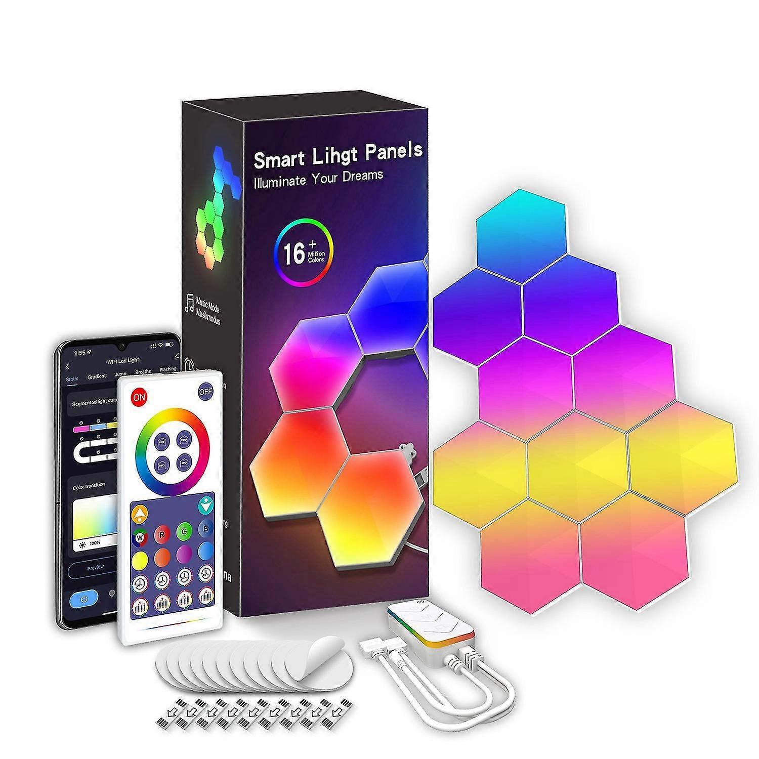 10Pcs RGBIC LED Light DIY Hexagonal Honeycomb Wall Lamp with Smart App Voice Control