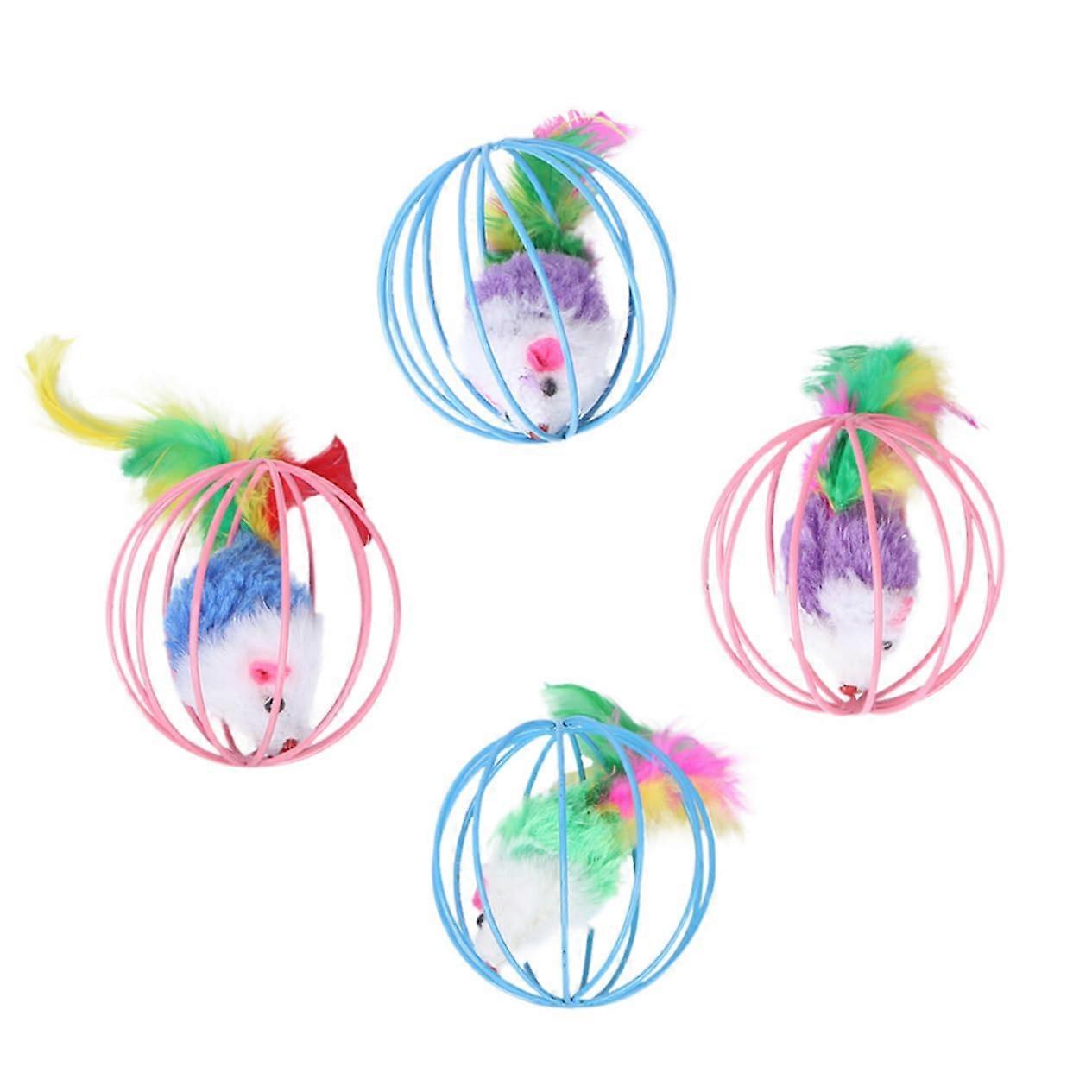Pack of 4 Interactive Cat Toys for Kittens - Plush Mice, Plastic and Wire Teasers, Cat Accessories