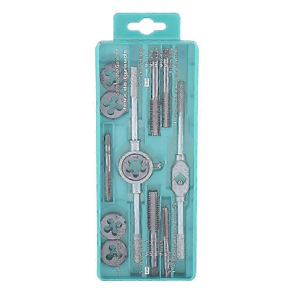 12pcs M6-M12 Screw Nut Thread Taps Dies With Wrench Handle Tool Kit