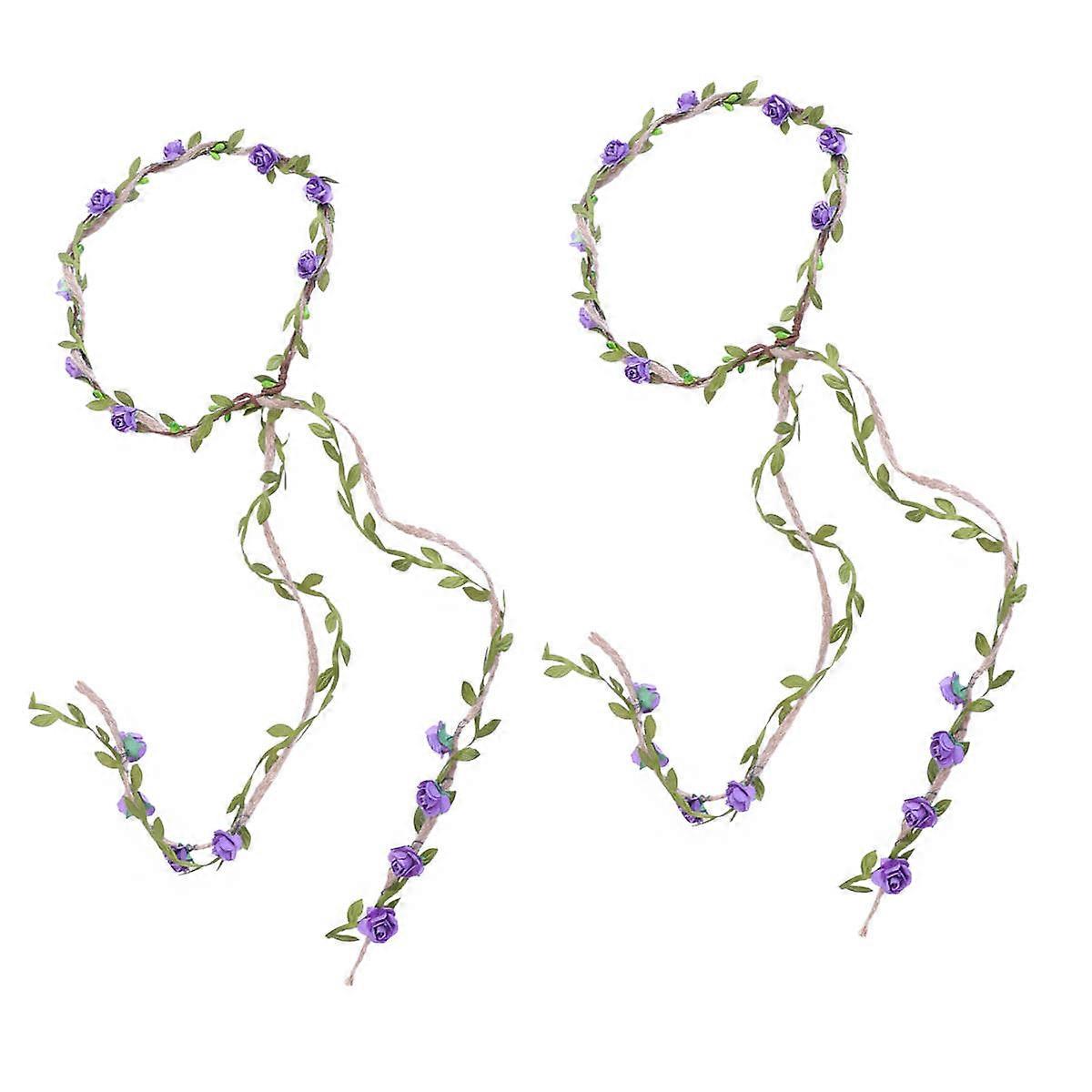 Artificial Flower Headband Lavender Bridal Wreath Comfortable to Wear Non Irritating 2Pcs