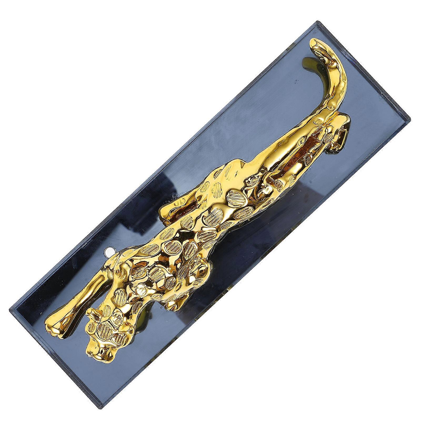 Resin Leopard Sculpture Wealth Leopard Statue Realistic Leopard Shape Display on Any Surface Golden 20.50X6.50X6.00CM 1Pack