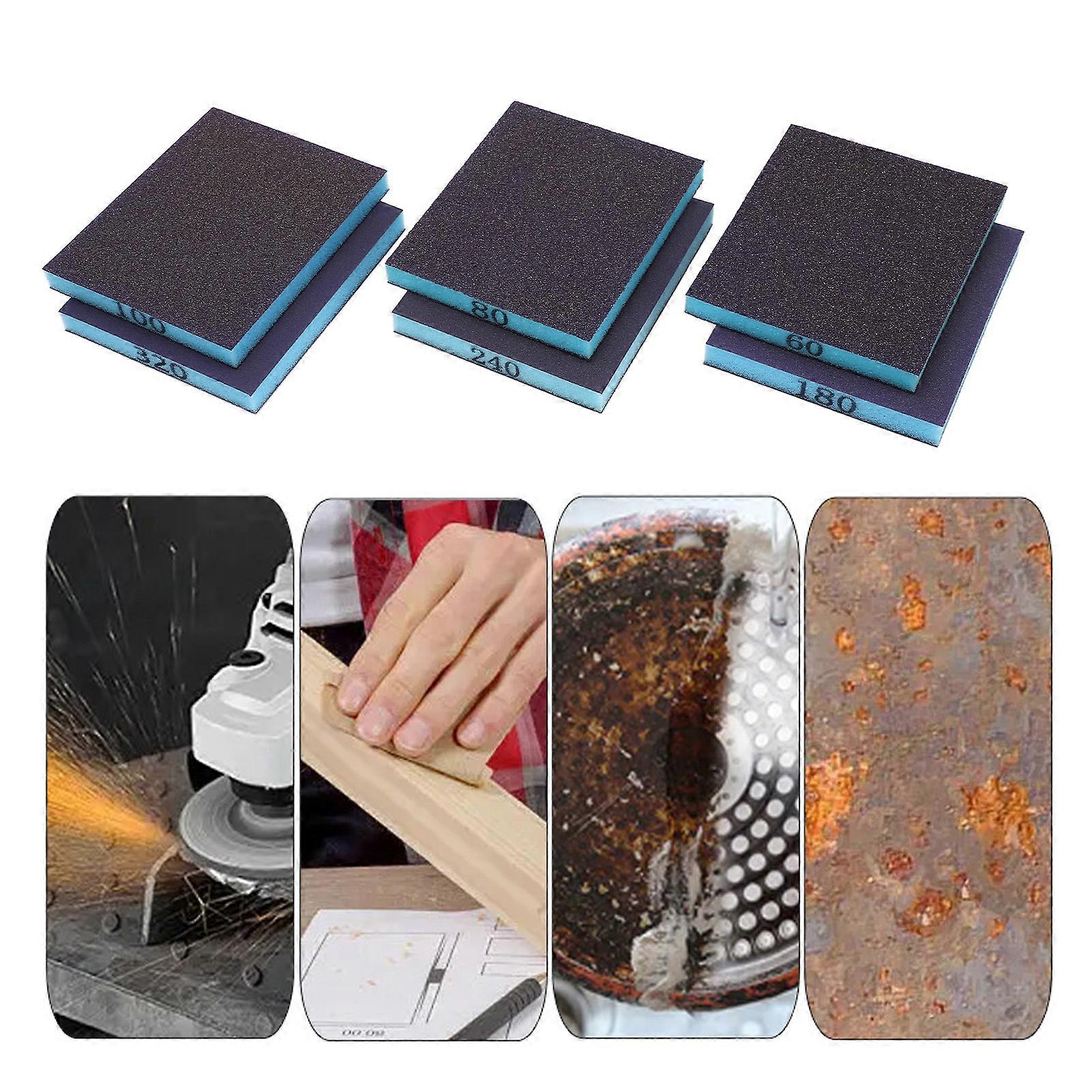 6PCS Sanding Sponge Block 60‑320 Grit Double Sided Rust Removal Sanding Tool for Woodworking 