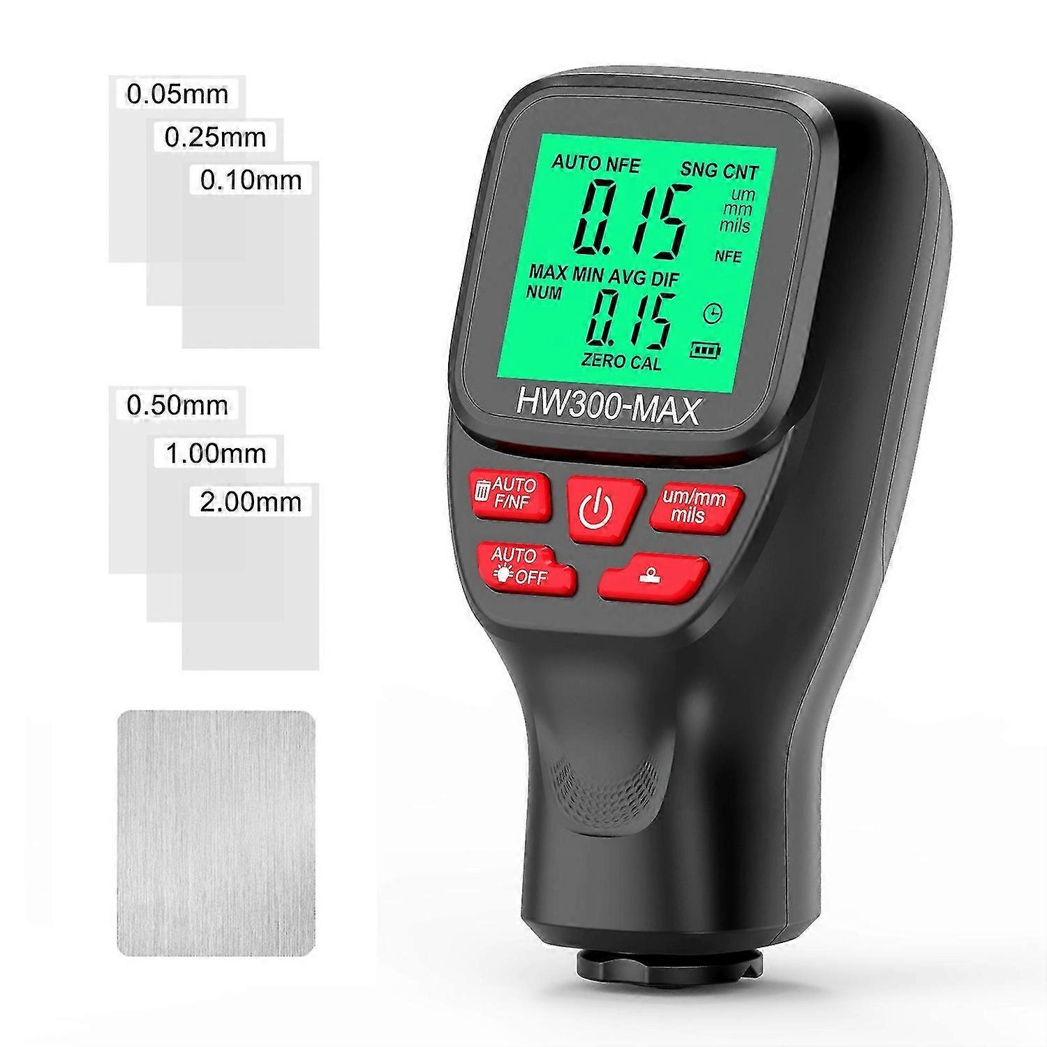 0-2000UM Thickness Gauge High Precise LCD Digital Automobile Film Thickness Meter Car Paint Coating Thickness Tester Three Probe Modes Three Units Swi