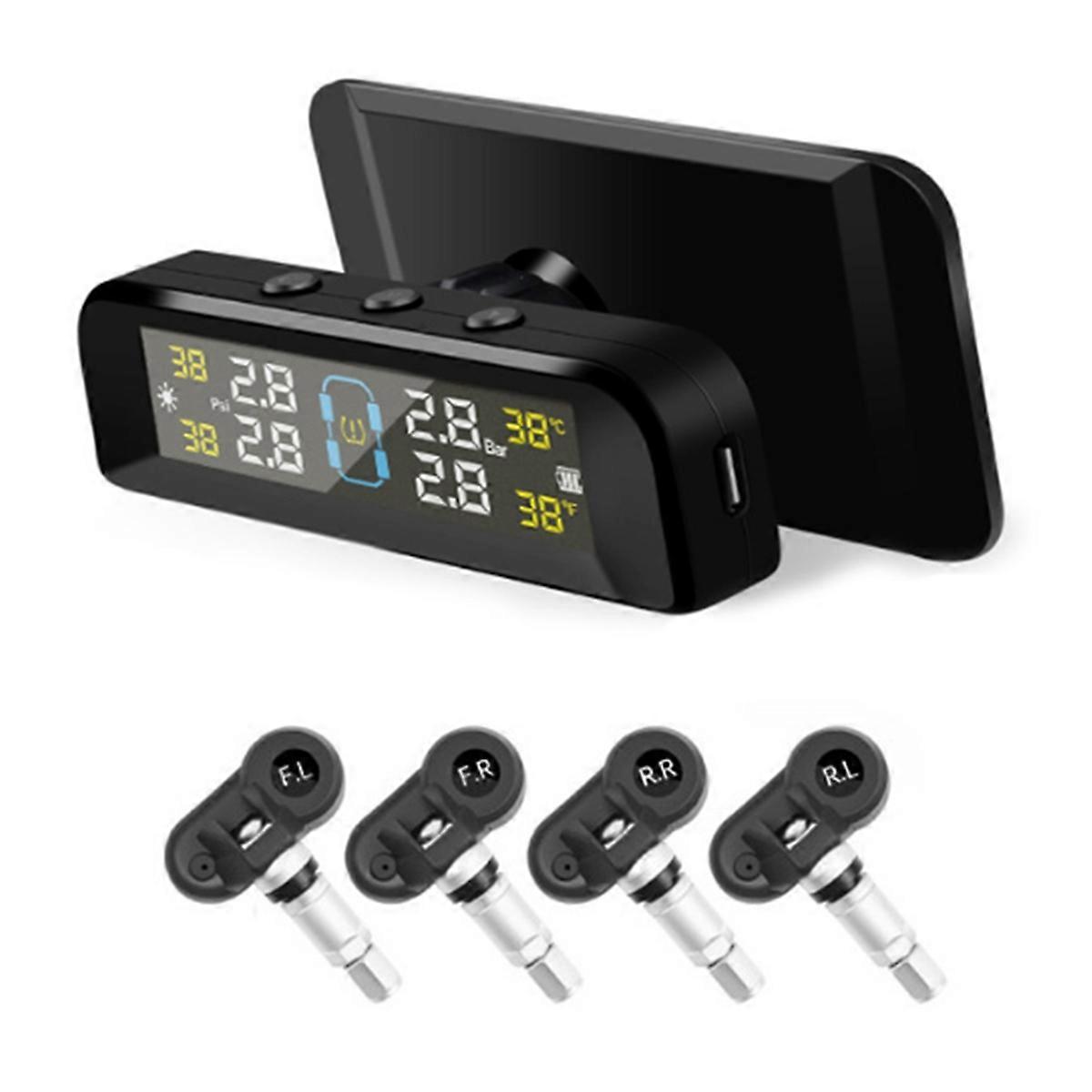 Car TPMS Monitor System Car Tire Pressure Alarm Wireless Solar Power