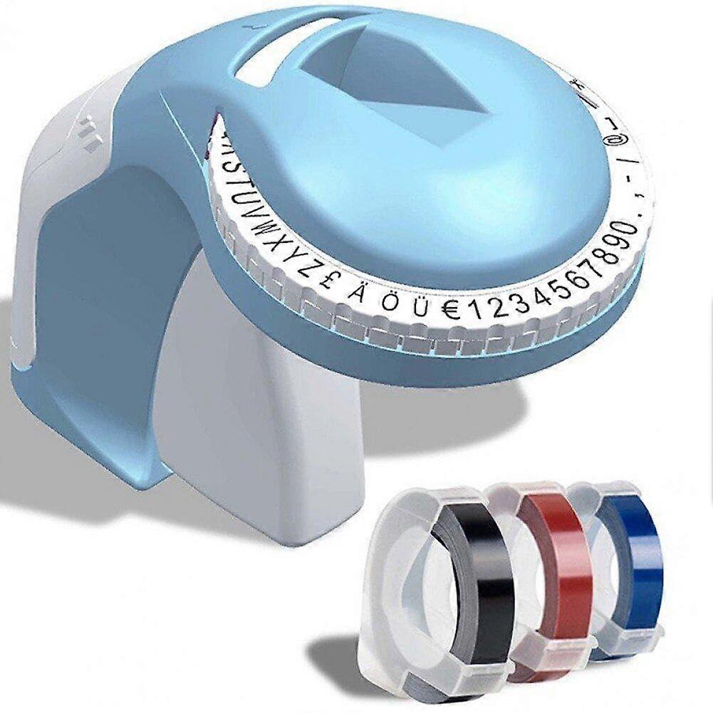 Label Maker Machine DIY 3D Embossing Typewriter Manual Creative Labeling Kit Blue with Replacement Tools and Accessories