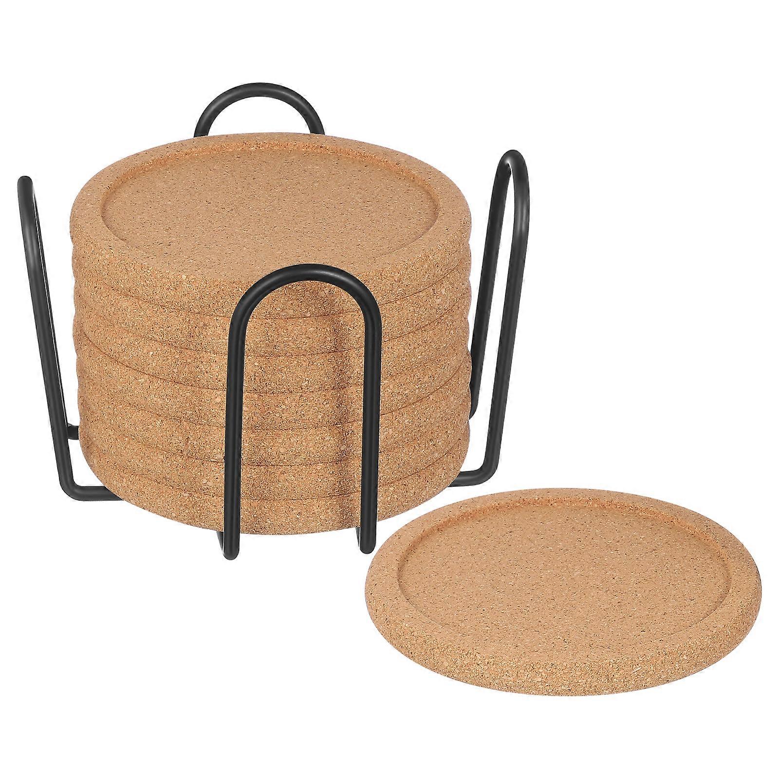 Soft Cork Cup Coasters with Holder for Drinks 8Pcs Round Coaster Set