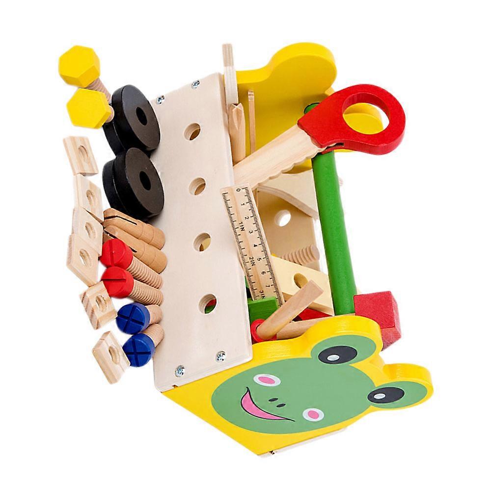 Tool Box Toy Childrens Wooden Portable Cartoon Multi-Function Educational For Boys Girls 24.5X12.5X16cm Improve Operational Ability 1Set