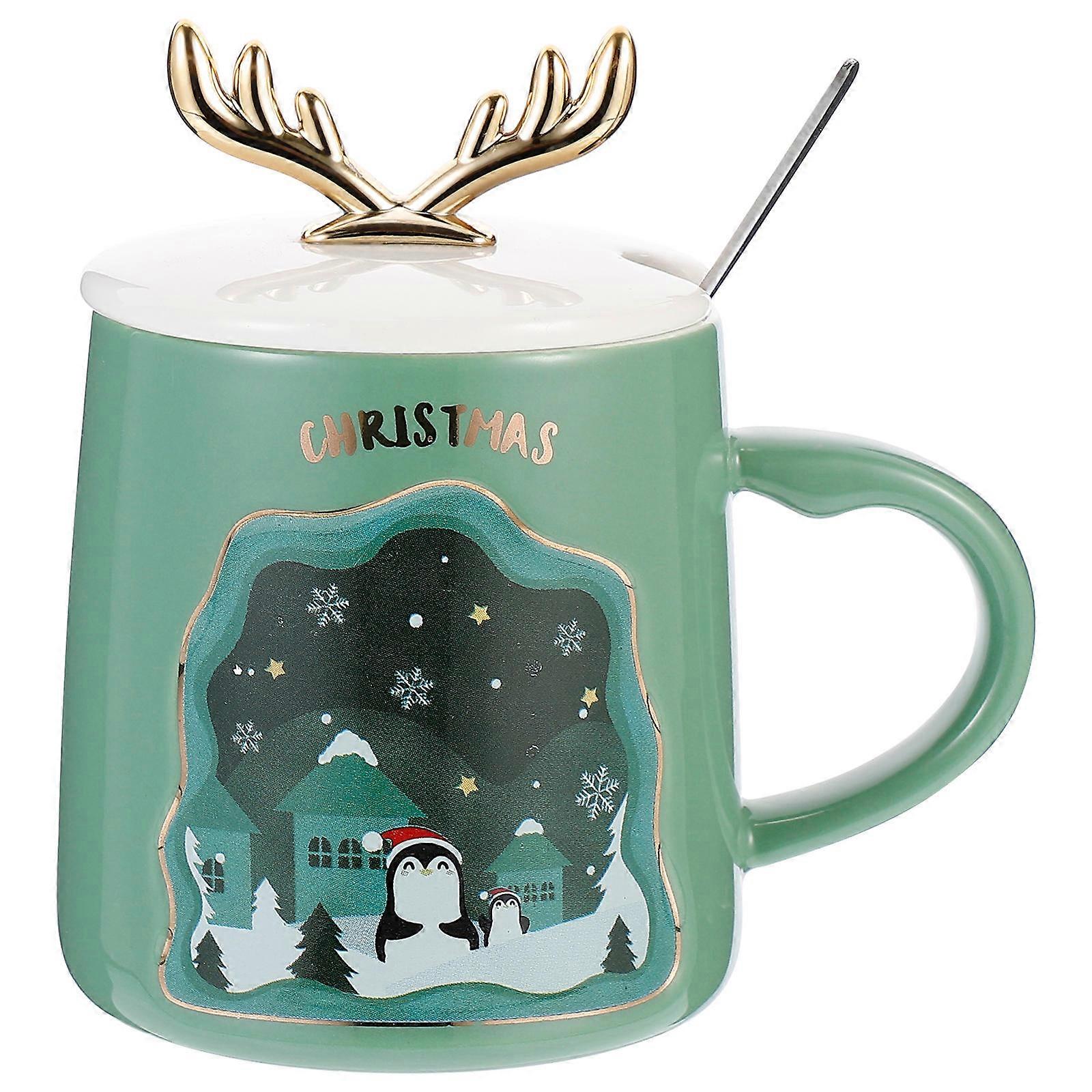 Cup With Lid Christmas Mug Ceramic Water Cup Holding Water Home Office 3.5×3.5×3.5in 1Set