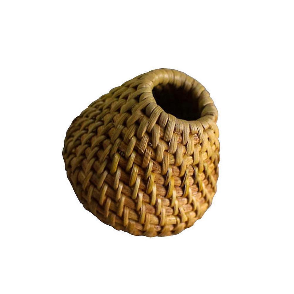 Handmade Rattan Teapot Lid Holder Set for Tea Ceremony Accessories in Khaki PP Material 2PCS