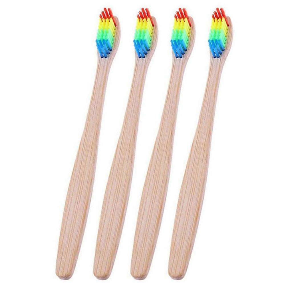 Bamboo Toothbrush for Adults with Ergonomic Handle for Oral Cleaning Assorted Color 4pcs