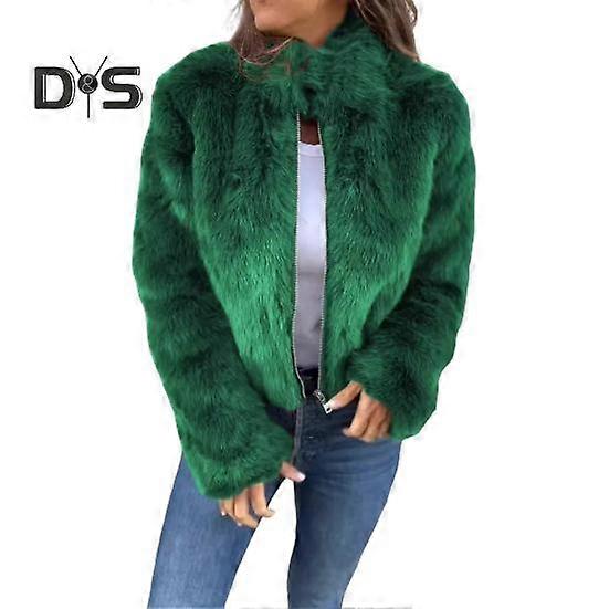 Winter Women Jacket Faux Fox Fur High Collar Cozy Jacket Zipper Closure Solid Color Cold Weather Celebrity Outdoor Outerwear