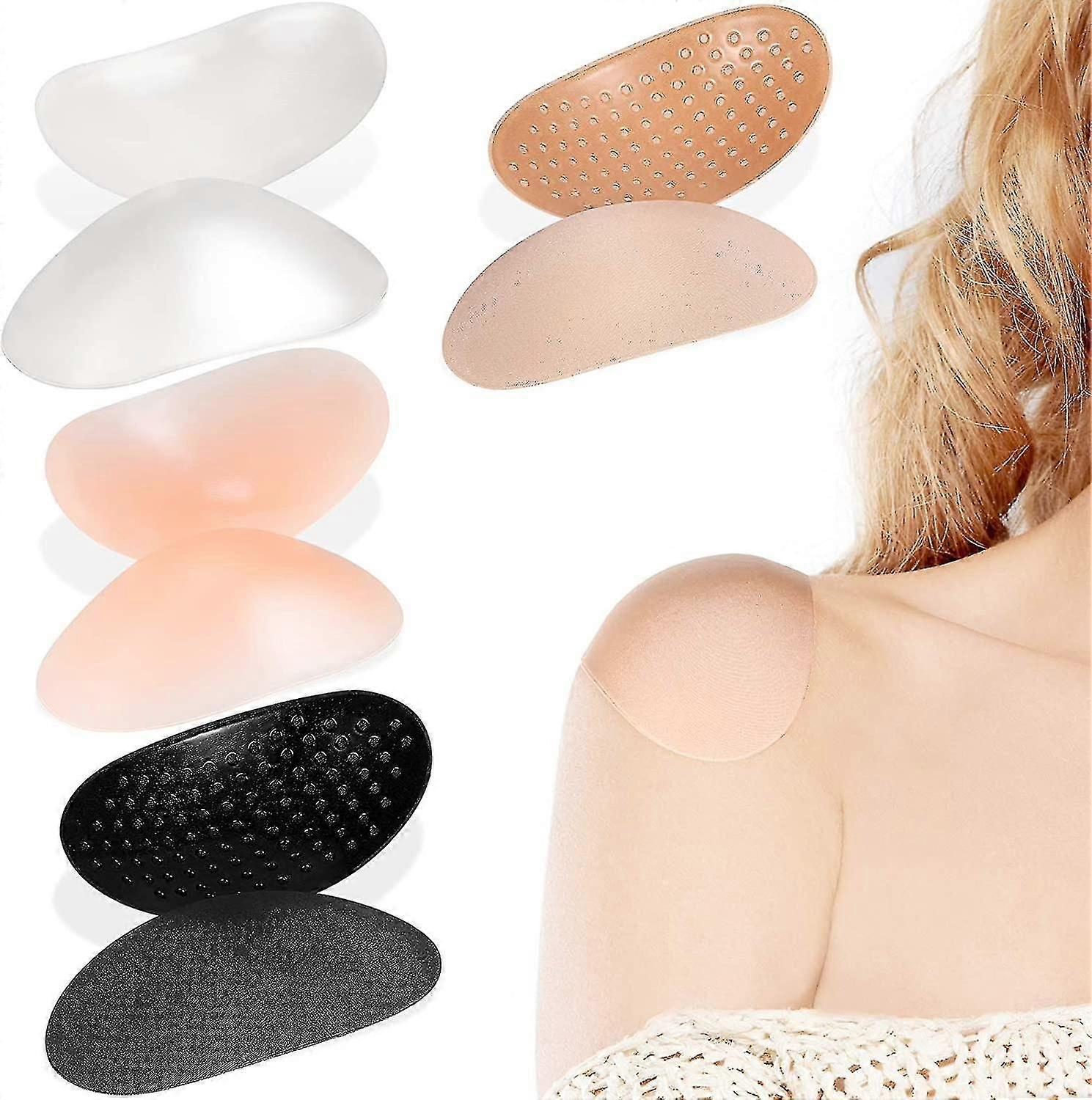 4 ζεύγη ώμων push-up pads μαλακά συγκολλητικά μαξιλάρια ώμου σιλικόνης αντιολισθητικά μαξιλάρια ώμου ενισχυτή για τις γυναίκες (μαύρο, χρώμα σάρκας, διαφανές