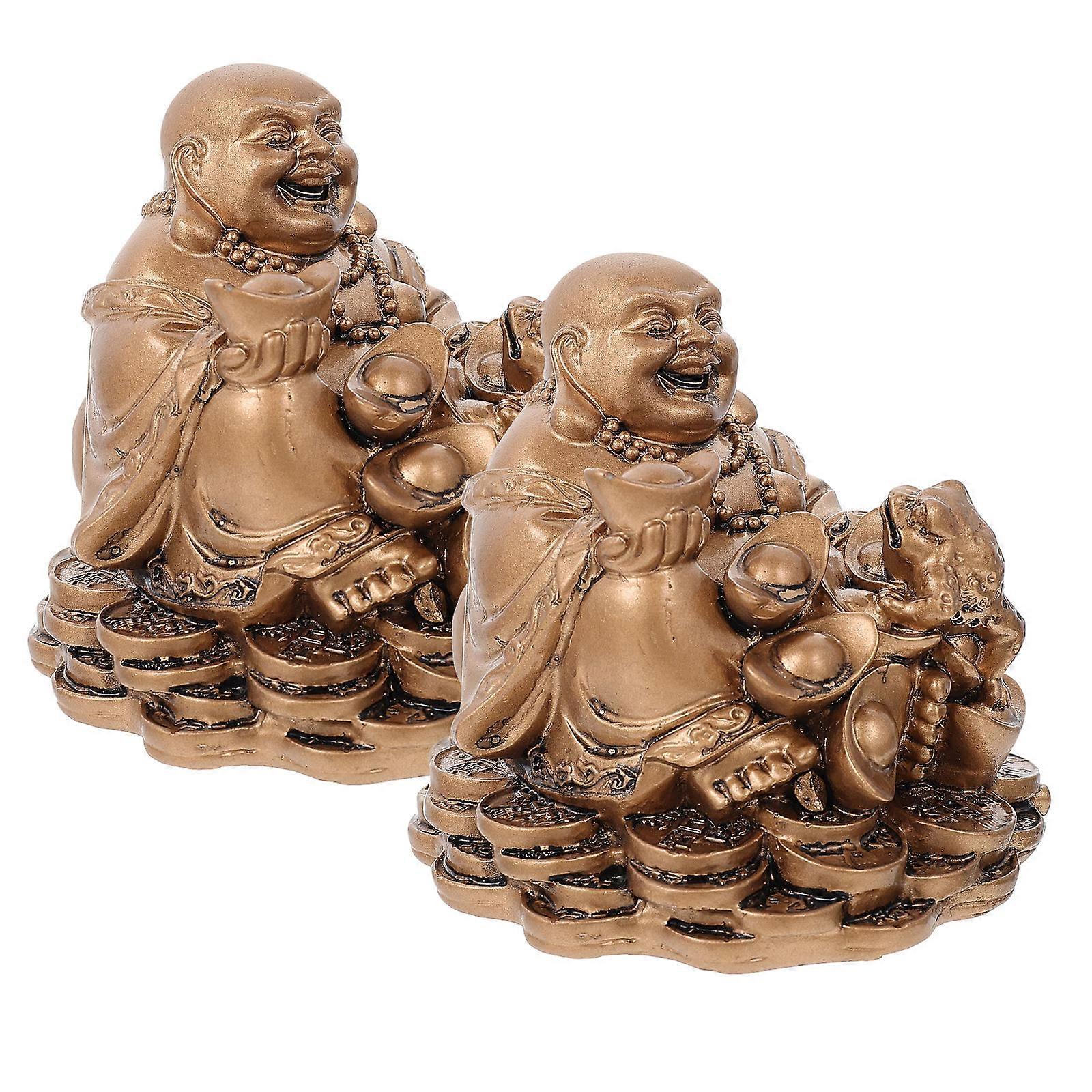 Mini Resin Statue 2Pcs Maitreya Buddha Decoration For Home Office Use Light Brown Design Feng Shui Decoration