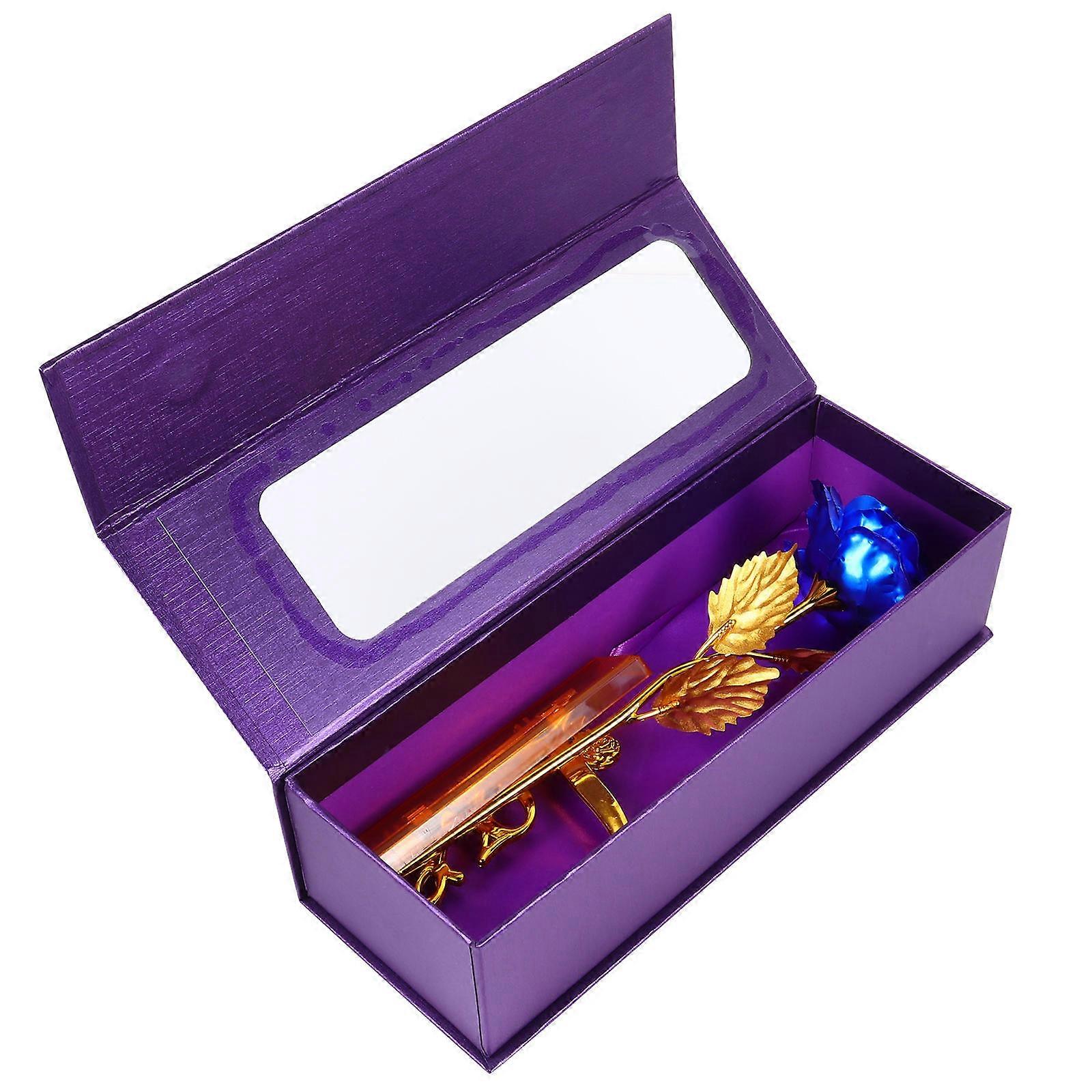 Delicate Blue Synthetic Rose in Gold Foil Gift Box for Decor 1 Set