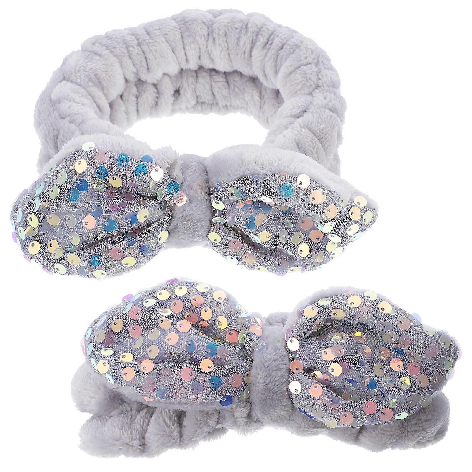 القوس Scrunchies عقال سميكة للفتيات استخدام الحمام المواد القماش الحفاظ على الشعر بعيدا عن مستحضرات التجميل 2 قطعة