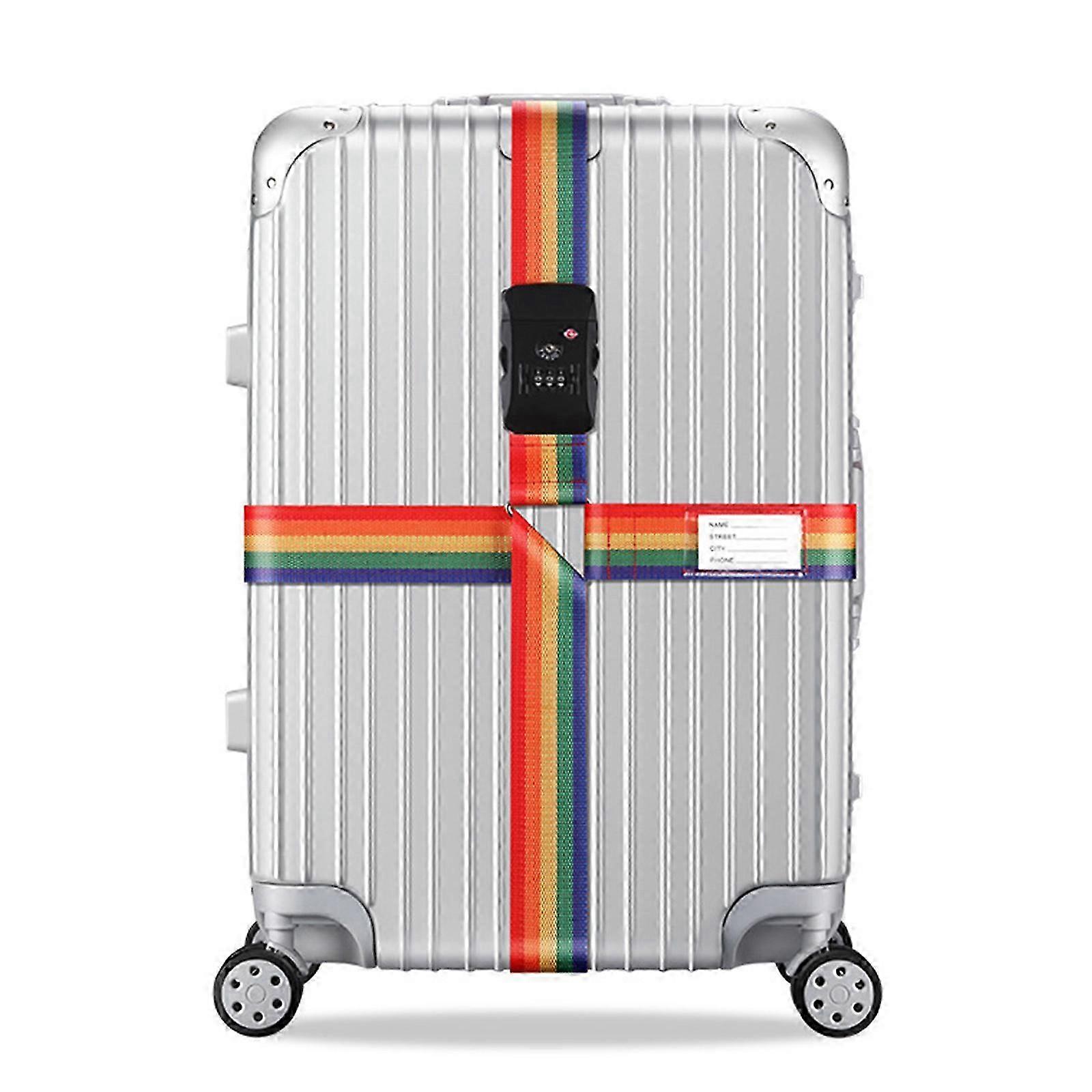 Secure and Adjustable Cross Packing Straps for Travel Luggage with Password Lock for Business Trips and Vacations rainbow colors