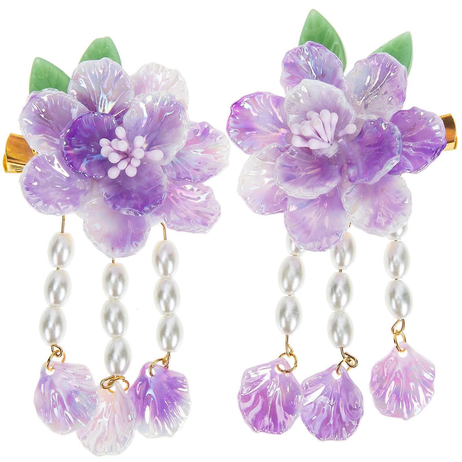 Lavender Elegant Flower Hair Clip with Pearl Tassel Design for Decor Alloy 1 Pair