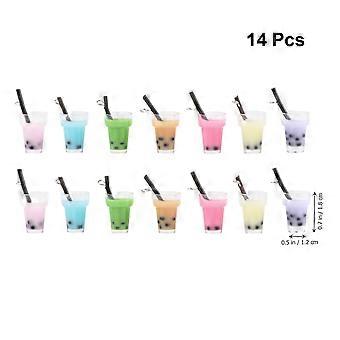 Milk Tea Keychain Pendant for Decoration with 14Pcs Bag Ornaments Set